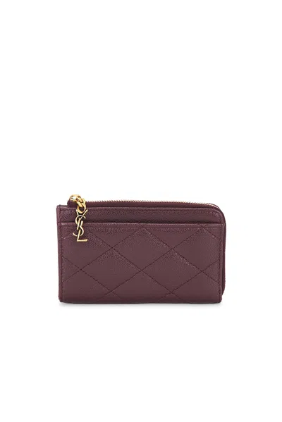Saint Laurent Grain De Poudre Matelasse Zipped Card Case In Burgundy