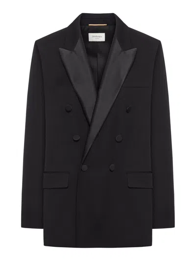 Saint Laurent Grain De Poudre Smoking Jacket In Black