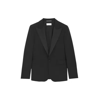Saint Laurent Slim-fit Satin-trimmed Grain De Poudre Wool Tuxedo Jacket In Black