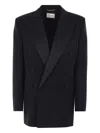 Saint Laurent Double-breasted Wool Tuxedo Jacket In Black