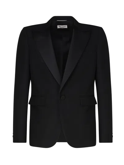 Saint Laurent Women's Oversized Tuxedo Jacket In Grain De Poudre In Black