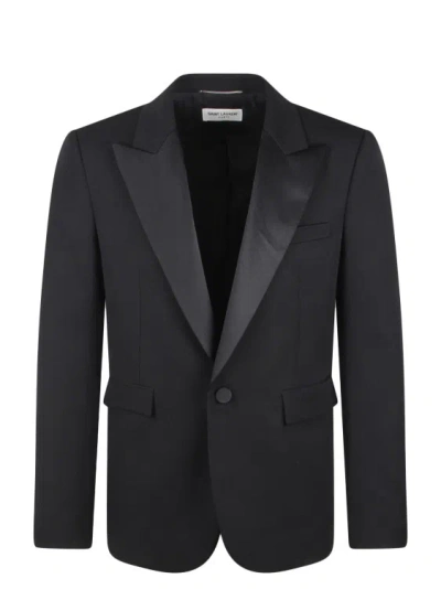 Saint Laurent Grain De Poudre Tuxedo Jacket In Black