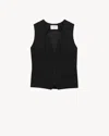 Saint Laurent Cropped Pinstripe Wool Vest In Black