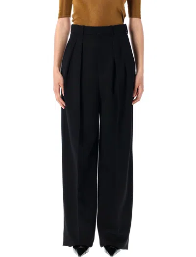 Saint Laurent Grain De Poudre Wide-leg Pants In Black