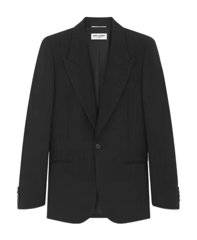 Saint Laurent Grain De Poudre Wool Single-breasted Blazer In Black