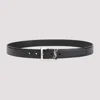 Saint Laurent Cassandre Buckle Grained Leather Belt In Black