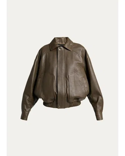 Saint Laurent Grained Lambskin Leather Bomber Jacket In Animal Print