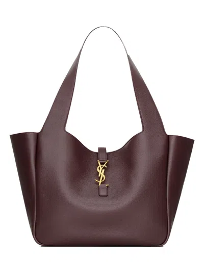 Saint Laurent Leather Shoulder Bag With Logo Plaque In Purple