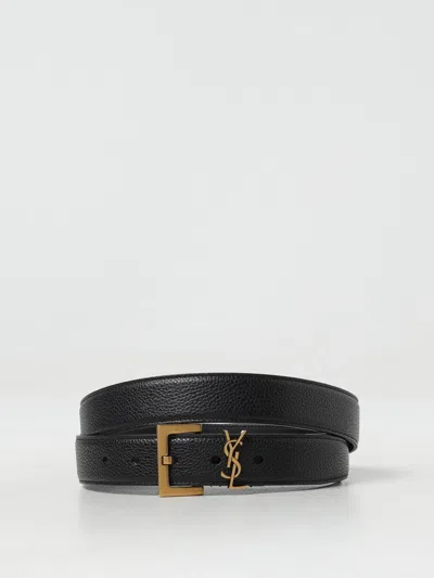 Saint Laurent Grained Leather Belt In Black