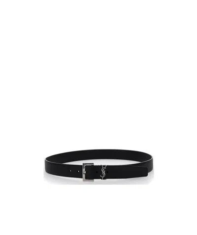 Saint Laurent Grained Leather Belt In Black