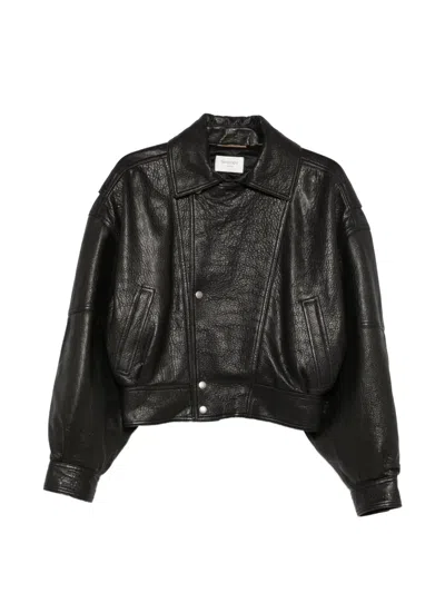 Saint Laurent Grained Leather Bomber Jacket In Black