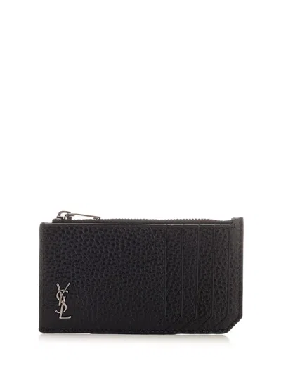 Saint Laurent Grained Leather Card Case Wallets Black