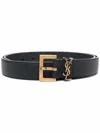 Saint Laurent Grained Leather Cassandre Belt With Square Buckle Accessories In Blue
