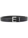 Saint Laurent Grained Leather Cassandre Thin Belt With Square Buckle Accessories