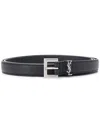 Saint Laurent Grained Leather Cassandre Thin Belt With Square Buckle Accessories In Black
