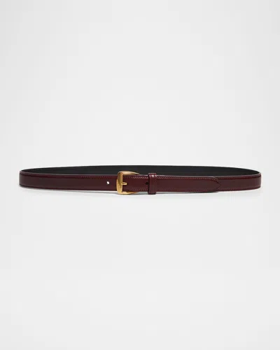 Saint Laurent Grained Leather Trapezoid Belt In Brown