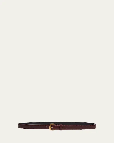 Saint Laurent Grained Leather Trapezoid Belt In Hot Wine