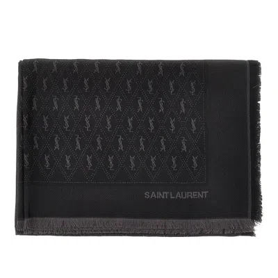Saint Laurent Gram Motif Maxi Scarf In Black