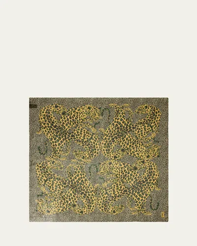 Saint Laurent Grand Carre Animal-print Silk Scarf In Green