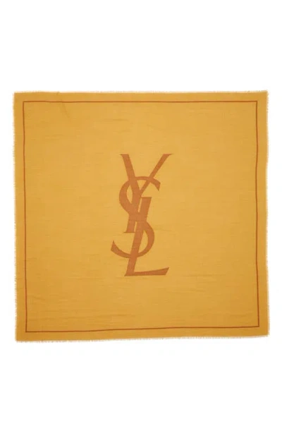 Saint Laurent Grand Carre Cassandre Wool Scarf In Yellow