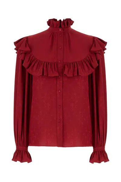 Saint Laurent Silk Blouse With Ruffles In Red