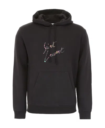 Saint Laurent Graphic Logo Hoodie In Black