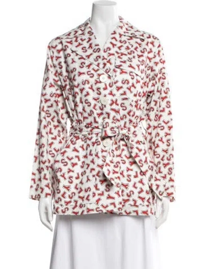 Pre-owned Saint Laurent Graphic Print Coat In White