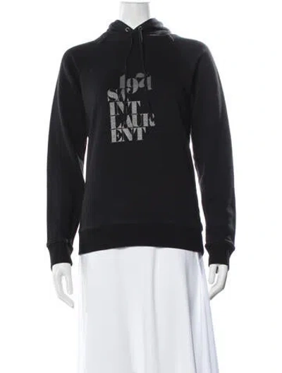 Pre-owned Saint Laurent Graphic Print Crew Neck Hoodie In Black