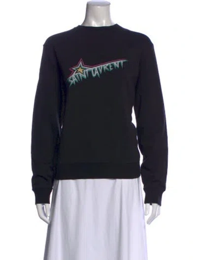 Pre-owned Saint Laurent Graphic Print Crew Neck Sweater In Black
