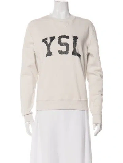 Pre-owned Saint Laurent Graphic Print Crew Neck Sweater In Neutrals