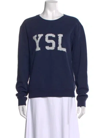 Pre-owned Saint Laurent Graphic Print Crew Neck Sweatshirt In Blue