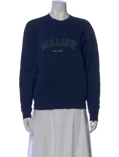 Pre-owned Saint Laurent Graphic Print Crew Neck Sweatshirt In Blue