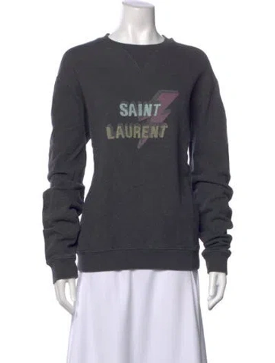 Pre-owned Saint Laurent Graphic Print Crew Neck Sweatshirt In Gray