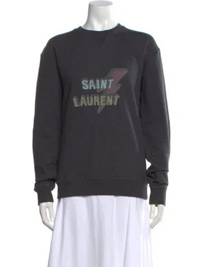 Pre-owned Saint Laurent Graphic Print Crew Neck Sweatshirt In Gray