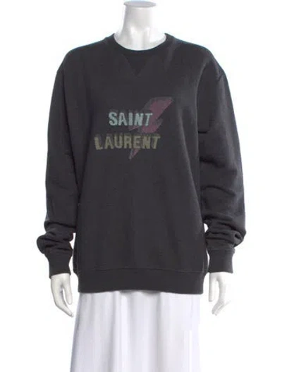 Pre-owned Saint Laurent Graphic Print Crew Neck Sweatshirt In Gray