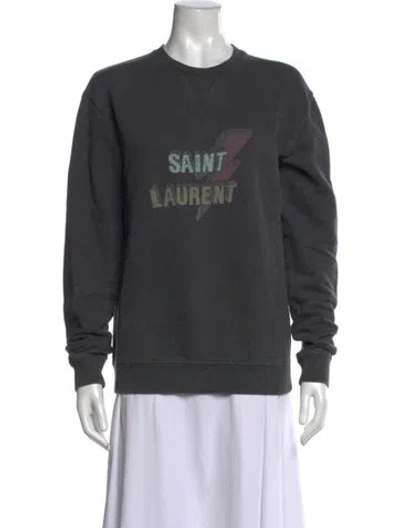 Pre-owned Saint Laurent Graphic Print Crew Neck Sweatshirt In Grey