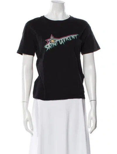 Pre-owned Saint Laurent Graphic Print Crew Neck T-shirt In Black