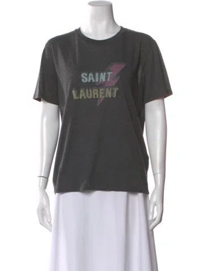Pre-owned Saint Laurent Graphic Print Crew Neck T-shirt In Gray