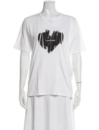 Pre-owned Saint Laurent Graphic Print Crew Neck T-shirt In White