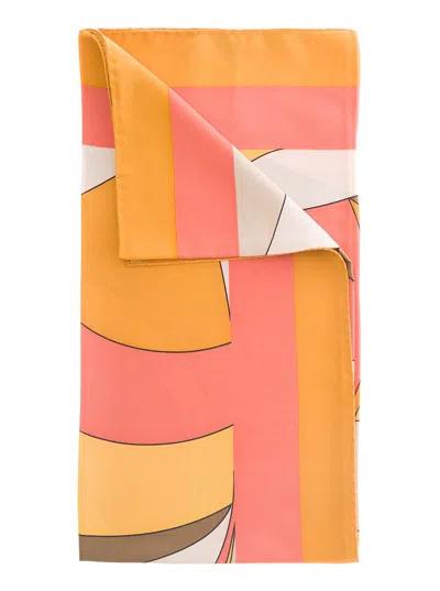 Saint Laurent Graphic Print Foulard In Multicolored Silk Woman In Pink