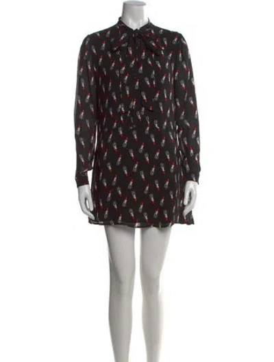 Pre-owned Saint Laurent Graphic Print Mini Dress In Black