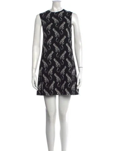 Pre-owned Saint Laurent Graphic Print Mini Dress In Black