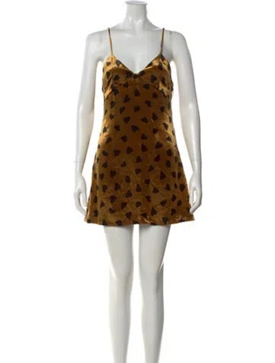 Pre-owned Saint Laurent Graphic Print Mini Dress In Gold