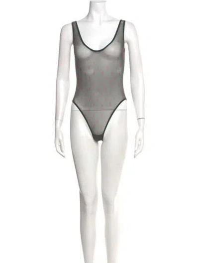 Pre-owned Saint Laurent Graphic Print Scoop Neck Bodysuit In Green