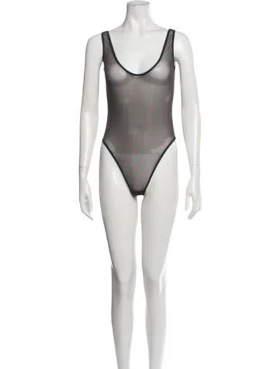 Pre-owned Saint Laurent Graphic Print Scoop Neck Bodysuit In Green