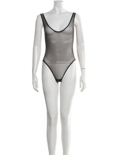 Pre-owned Saint Laurent Graphic Print Scoop Neck Bodysuit In Green