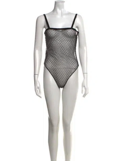 Pre-owned Saint Laurent Graphic Print Square Neckline Bodysuit W/ Tags In Black