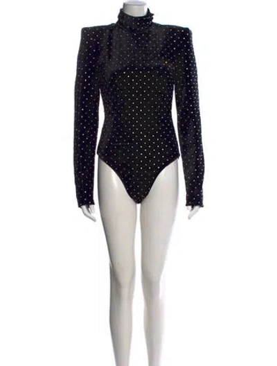 Pre-owned Saint Laurent Graphic Print Turtleneck Bodysuit In Black
