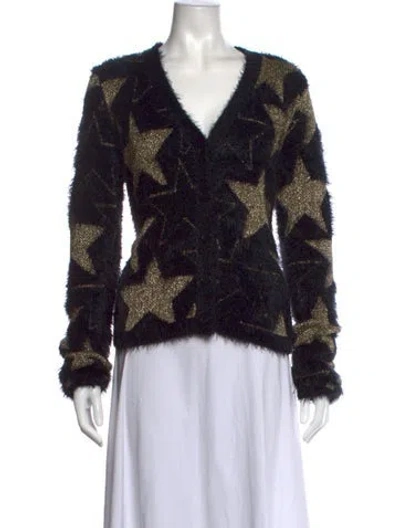 Pre-owned Saint Laurent Graphic Print V-neck Sweater In Black/gold