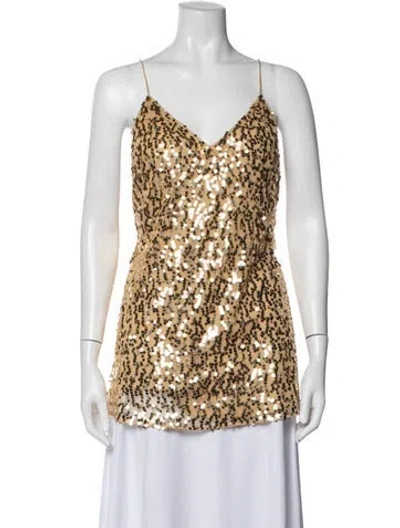 Pre-owned Saint Laurent Graphic Print V-neck Top In Gold